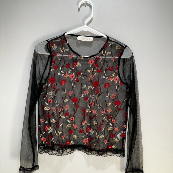 Black Sheer Embroidered top - Picture 2 of 2